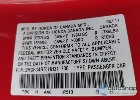 2017 Honda Civic Lx from USA, damaged, VIN 2HGFC4B51HH311706